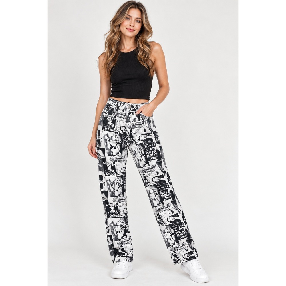 Reformation Cynthia Jeans White Comic Graphic Print Edgy Retro Pop Art 28 Casual